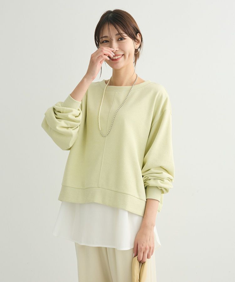 Green Parks「ショート丈ラメ裏毛ボートネックプルオーバー」|Tシャツ・カットソー|