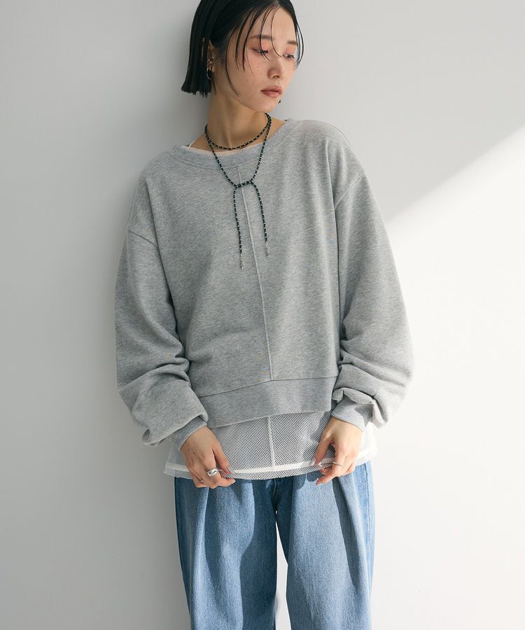 Green Parks「ショート丈ラメ裏毛ボートネックプルオーバー」|Tシャツ・カットソー|