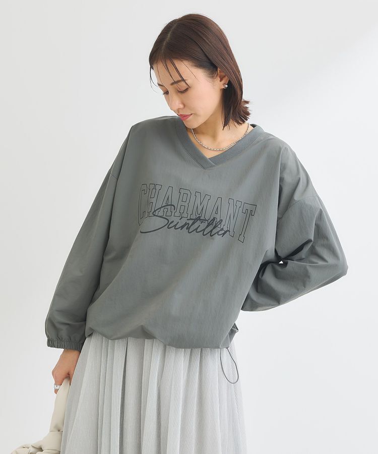 Green Parks「ナイロンロゴVネックプルオーバー」|スウェット・ジャージ|Light Gray