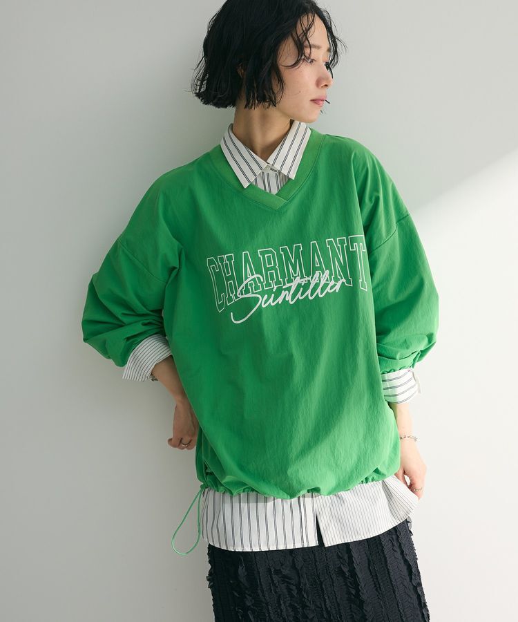 Green Parks「ナイロンロゴVネックプルオーバー」|スウェット・ジャージ|Light Khaki