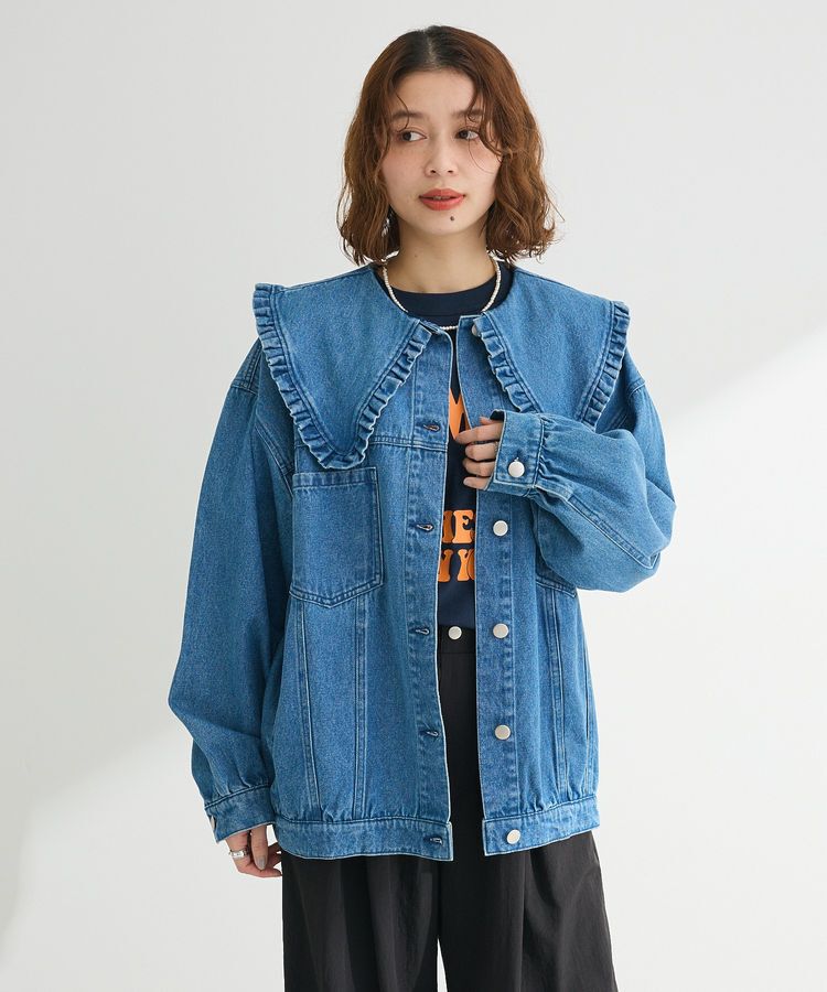 Green Parks「・DOUBLE FLAGS フリルカラーGジャン」|テーラードジャケット|Indigo