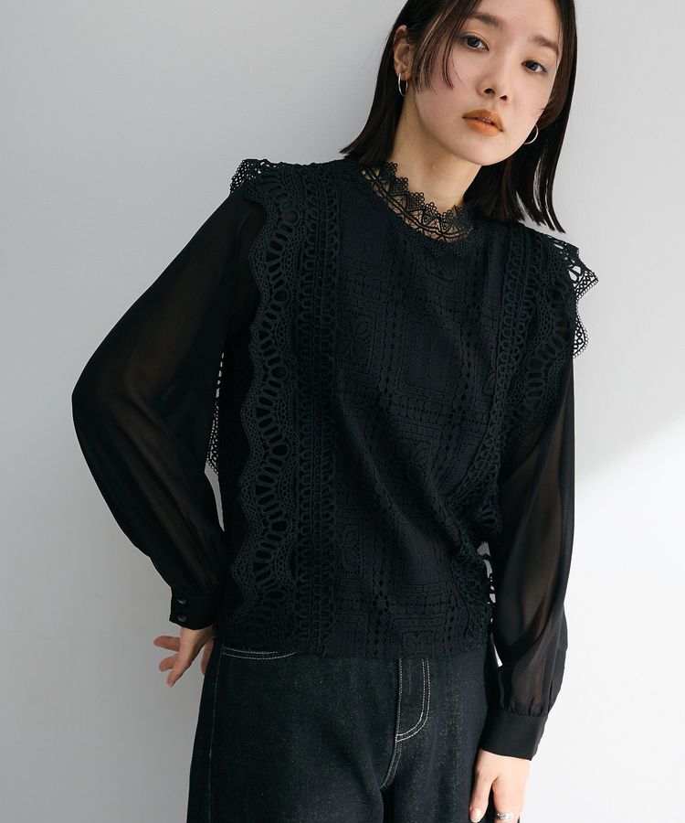 Green Parks「・Petit Fleur イロイロレースブラウス」|シャツ・ブラウス|Black