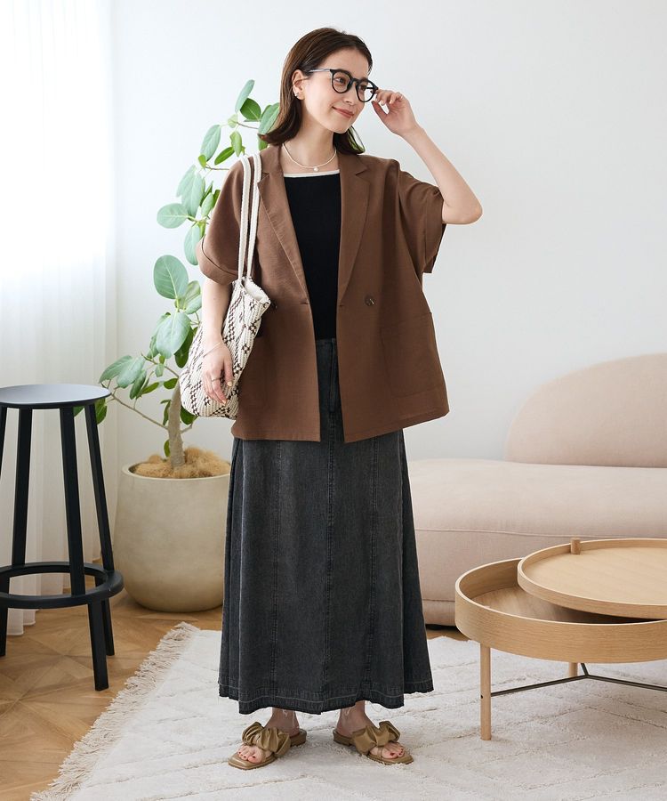 Green Parks「麻調合繊フレンチスリーブジャケット」|テーラードジャケット|