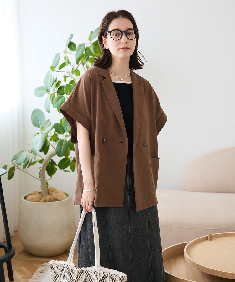 Green Parks「麻調合繊フレンチスリーブジャケット」|テーラードジャケット|