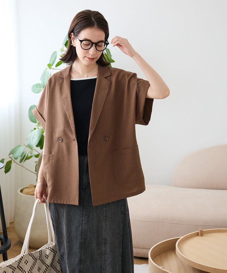 Green Parks「麻調合繊フレンチスリーブジャケット」|テーラードジャケット|