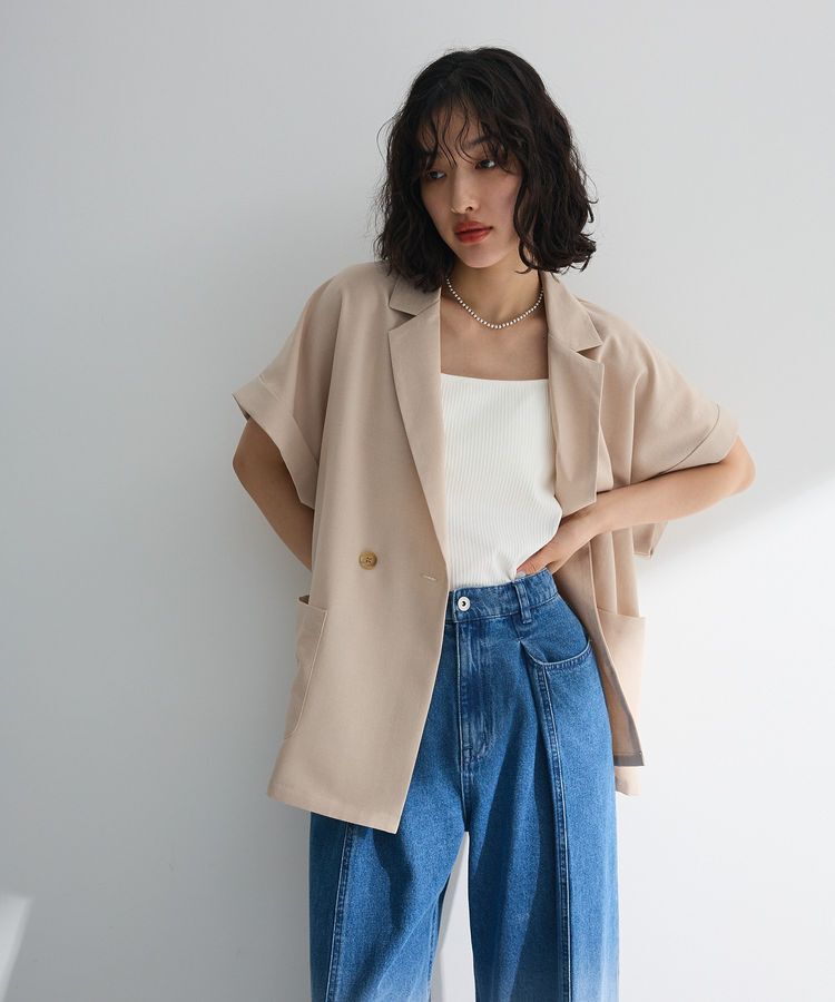 Green Parks「麻調合繊フレンチスリーブジャケット」|テーラードジャケット|
