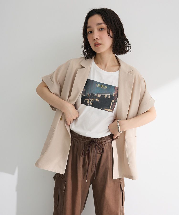 Green Parks「麻調合繊フレンチスリーブジャケット」|テーラードジャケット|