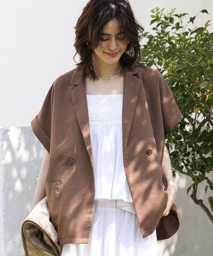 Green Parks「麻調合繊フレンチスリーブジャケット」|テーラードジャケット|