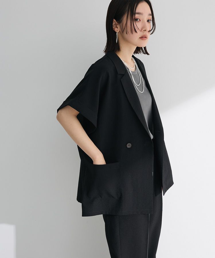 Green Parks「麻調合繊フレンチスリーブジャケット」|テーラードジャケット|