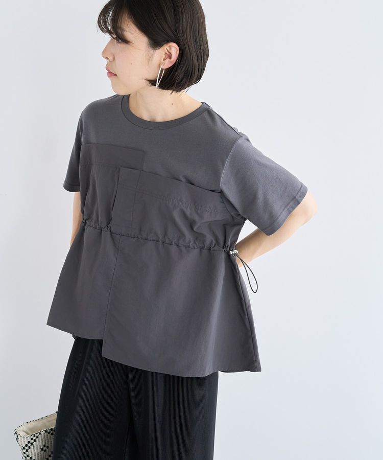 Green Parks「ビスチェドッキングドロスト5分袖プルオーバー」|Tシャツ・カットソー|Charcoal Gray