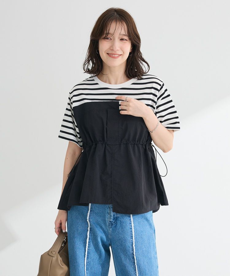 Green Parks「ビスチェドッキングドロスト5分袖プルオーバー」|Tシャツ・カットソー|