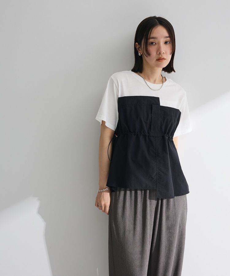 Green Parks「ビスチェドッキングドロスト5分袖プルオーバー」|Tシャツ・カットソー|