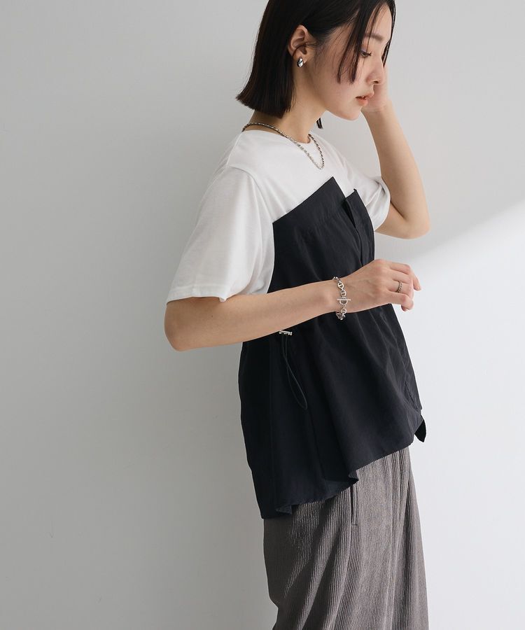 Green Parks「ビスチェドッキングドロスト5分袖プルオーバー」|Tシャツ・カットソー|