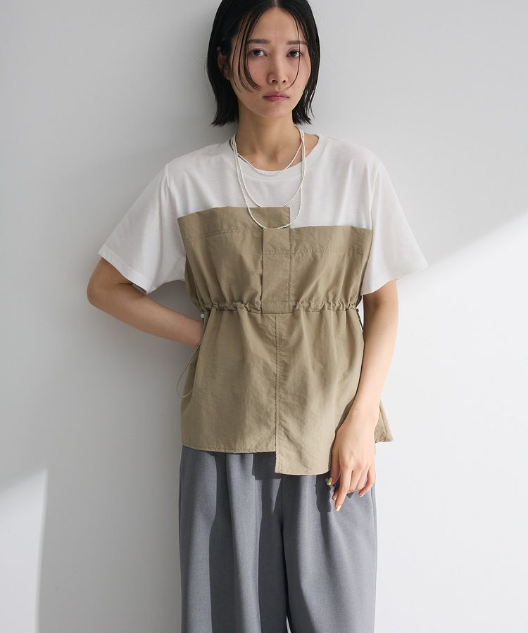 Green Parks「ビスチェドッキングドロスト5分袖プルオーバー」|Tシャツ・カットソー|