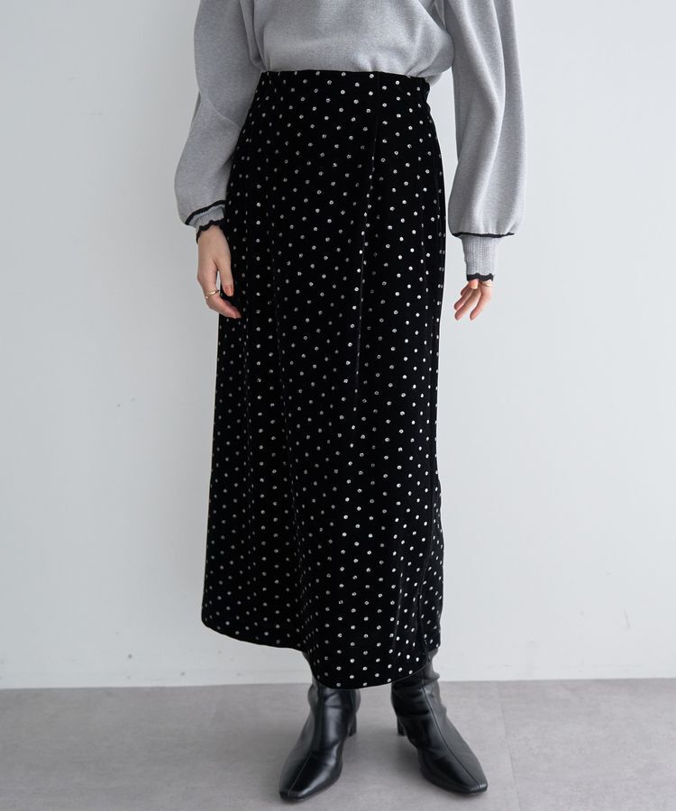 YECCA VECCA「グリッタードットベロアナロースカート」|スカート|Black