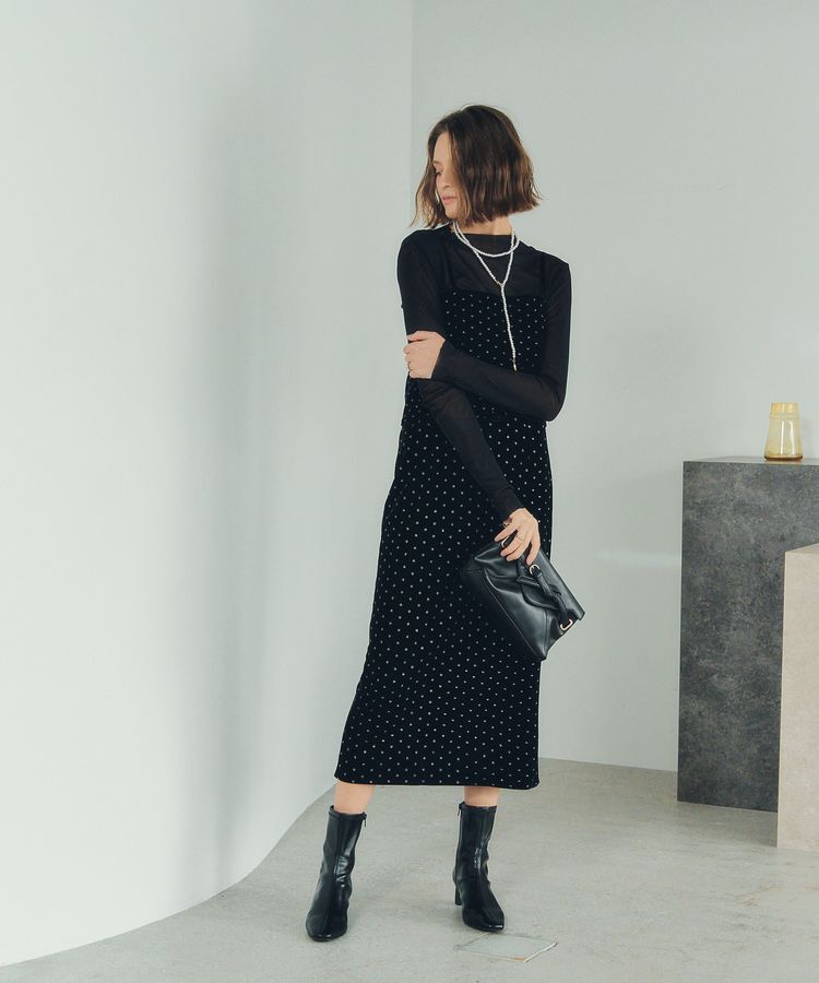 YECCA VECCA「グリッタードットベロアナロースカート」|スカート|