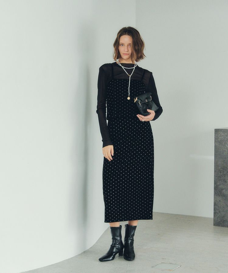 YECCA VECCA「グリッタードットベロアナロースカート」|スカート|