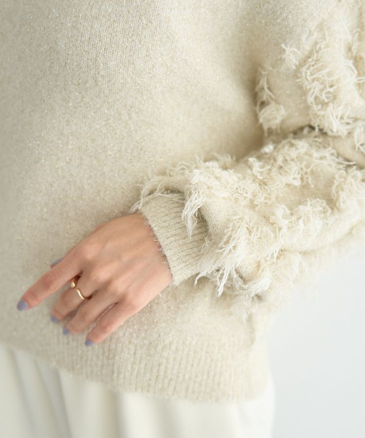 YECCA VECCA「ラメフェザー袖フリンジニット」|ニット・セーター|