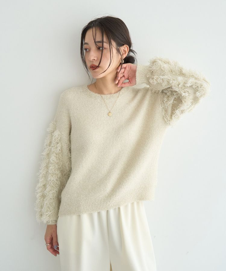 YECCA VECCA「ラメフェザー袖フリンジニット」|ニット・セーター|