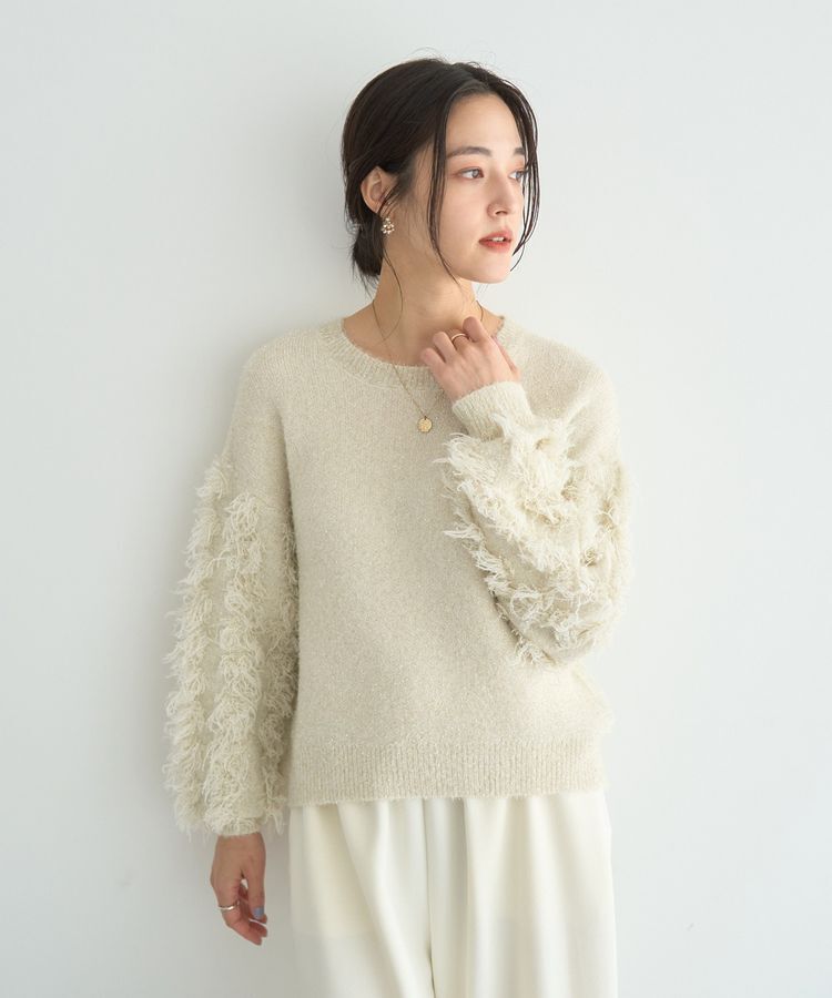 YECCA VECCA「ラメフェザー袖フリンジニット」|ニット・セーター|
