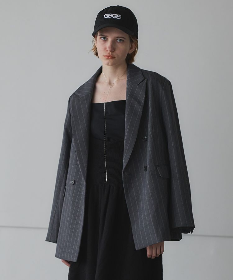 GARAGE OF GOOD CLOTHING「ベルト付きストライプダブルテーラージャケット」|テーラードジャケット|Stripe