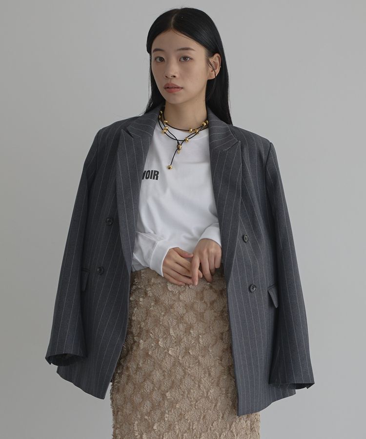 GARAGE OF GOOD CLOTHING「ベルト付きストライプダブルテーラージャケット」|テーラードジャケット|