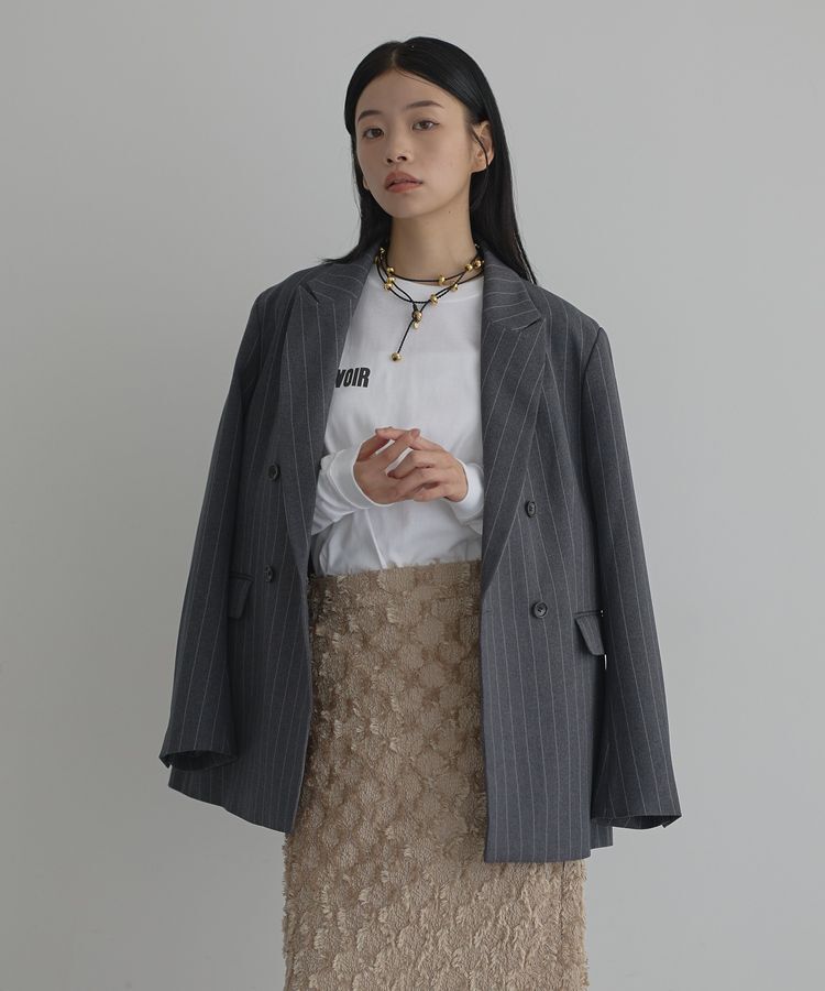 GARAGE OF GOOD CLOTHING「ベルト付きストライプダブルテーラージャケット」|テーラードジャケット|