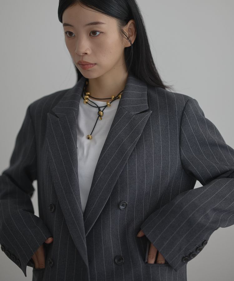GARAGE OF GOOD CLOTHING「ベルト付きストライプダブルテーラージャケット」|テーラードジャケット|