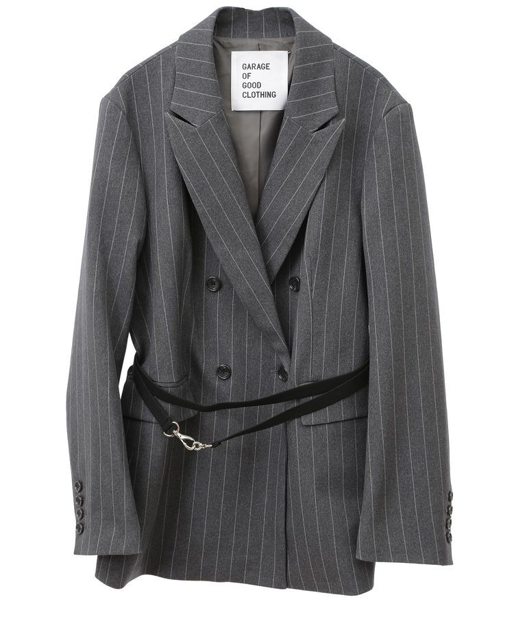 GARAGE OF GOOD CLOTHING「ベルト付きストライプダブルテーラージャケット」|テーラードジャケット|