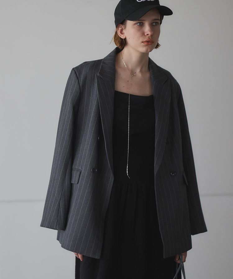 GARAGE OF GOOD CLOTHING「ベルト付きストライプダブルテーラージャケット」|テーラードジャケット|