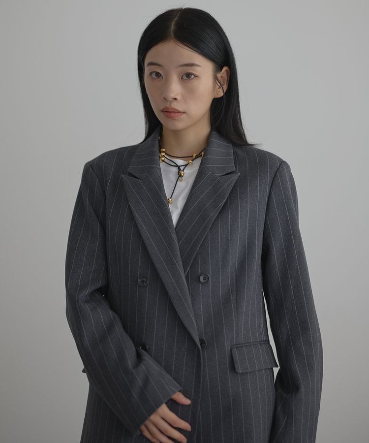 GARAGE OF GOOD CLOTHING「ベルト付きストライプダブルテーラージャケット」|テーラードジャケット|