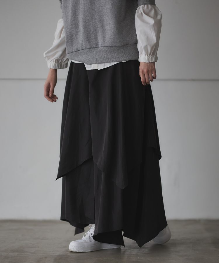 GARAGE OF GOOD CLOTHING「オーバーラップロングスカート」|フレア|Black