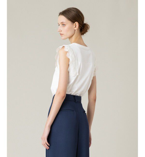 LOULOU WILLOUGHBY「【LOULOU WILLOUGHBY】レーストリミングTシャツ」|Tシャツ・カットソー|