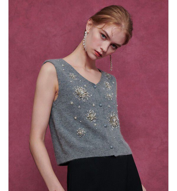 LOULOU WILLOUGHBY「【LOULOU WILLOUGHBY】ビーズフラワージレ」|ニット・セーター|