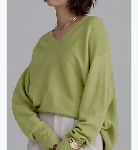 ur's「前後Vネックオーバーサイズニットトップス」|ニット・セーター|グリーン