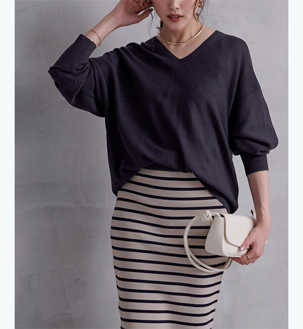 ur's「前後Vネックオーバーサイズニットトップス」|ニット・セーター|ダークネイビー