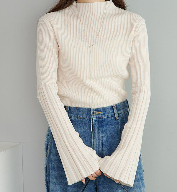  「フレアスリーブハイネックリブニットプルオーバー」|ニット・セーター|