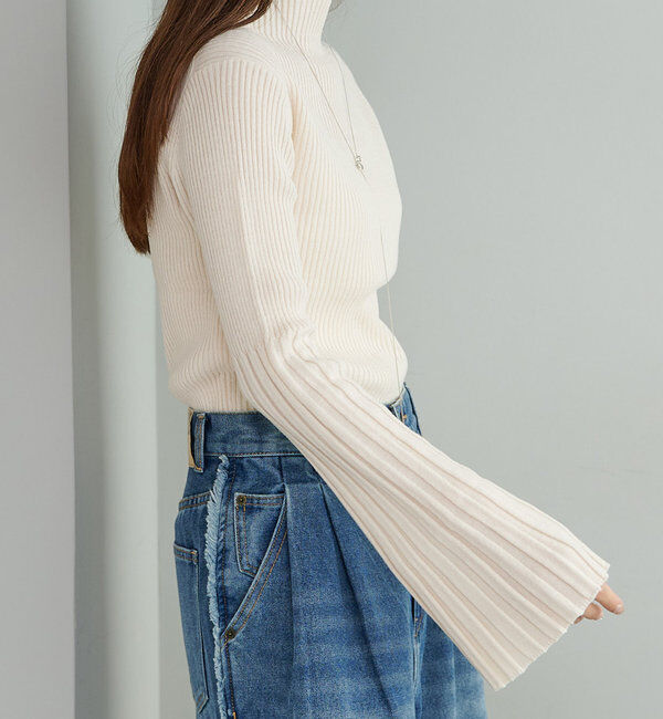  「フレアスリーブハイネックリブニットプルオーバー」|ニット・セーター|