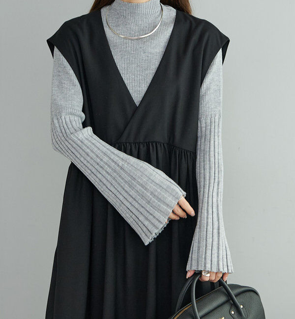  「フレアスリーブハイネックリブニットプルオーバー」|ニット・セーター|ライトグレー