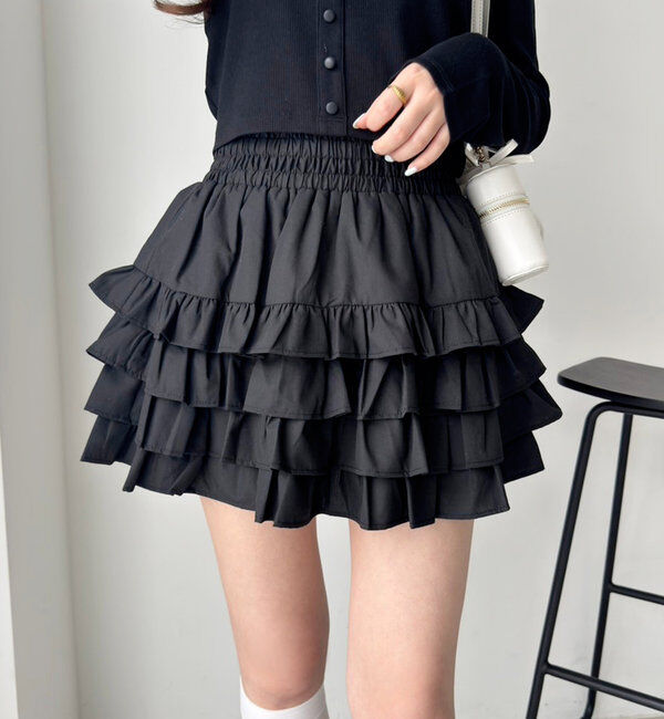  「ティアードフリルミニスカート」|スカート|ブラック