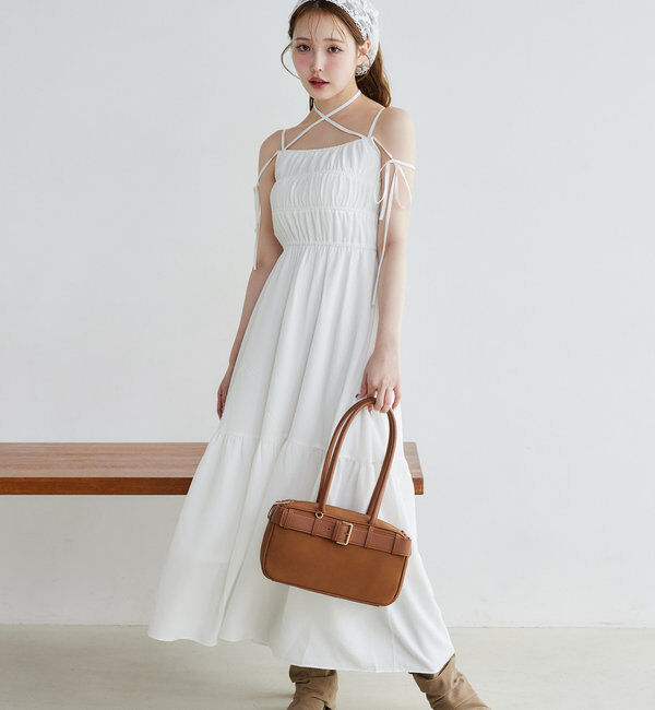  「シャーリングキャミワンピ」|ワンピース|オフホワイト