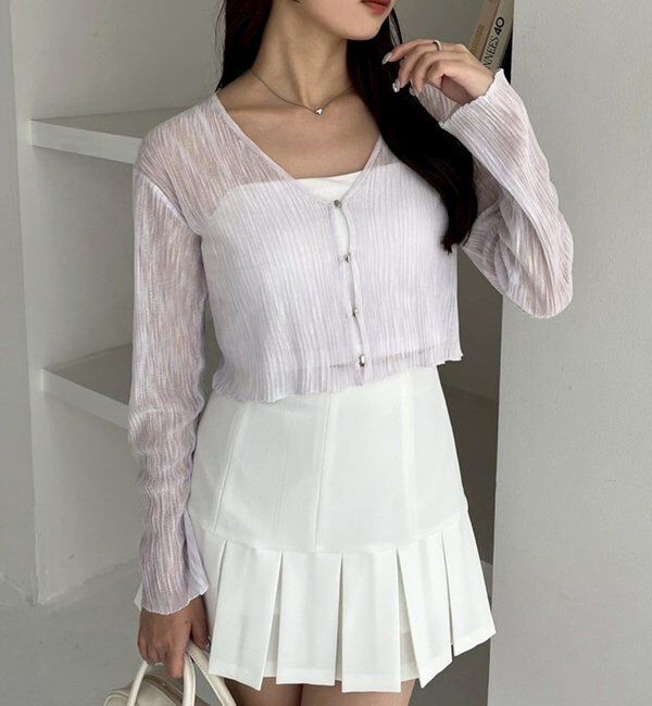  「ホック付きシアーカーデ」|ニット・セーター|ラベンダー