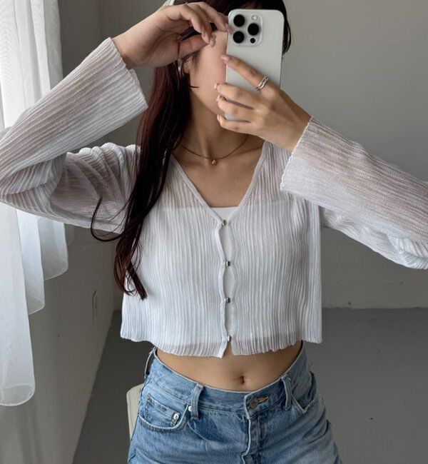  「ホック付きシアーカーデ」|ニット・セーター|