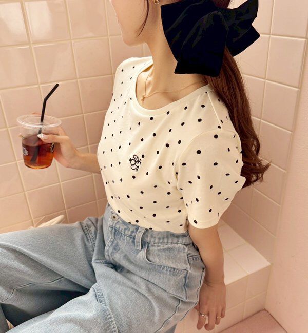  「ワンポイント刺繍ドットTシャツ」|プルオーバー|