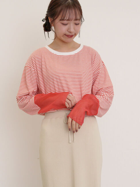 Samansa Mos2「袖切替シアーボーダーTシャツ」|Tシャツ・カットソー|