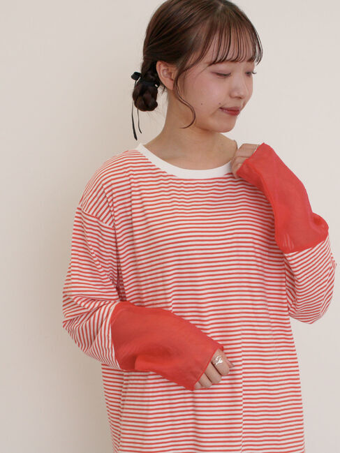 Samansa Mos2「袖切替シアーボーダーTシャツ」|Tシャツ・カットソー|
