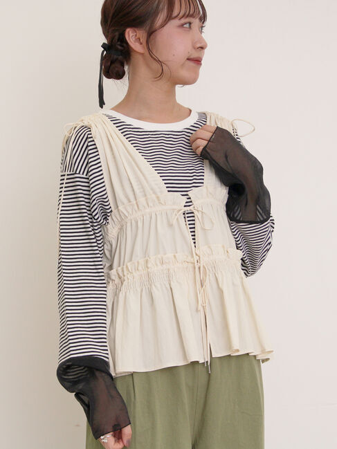 Samansa Mos2「袖切替シアーボーダーTシャツ」|Tシャツ・カットソー|