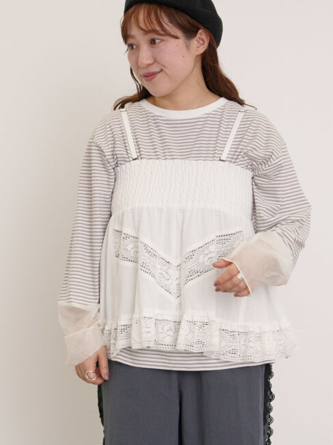 Samansa Mos2「袖切替シアーボーダーTシャツ」|Tシャツ・カットソー|