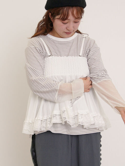 Samansa Mos2「袖切替シアーボーダーTシャツ」|Tシャツ・カットソー|