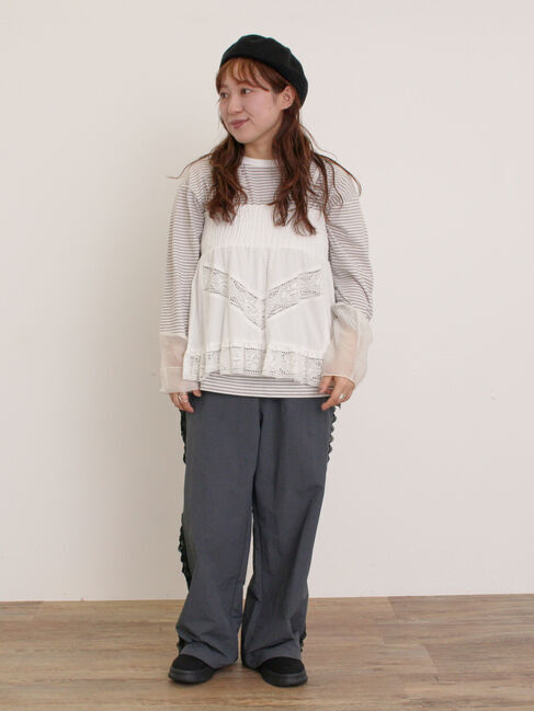 Samansa Mos2「袖切替シアーボーダーTシャツ」|Tシャツ・カットソー|